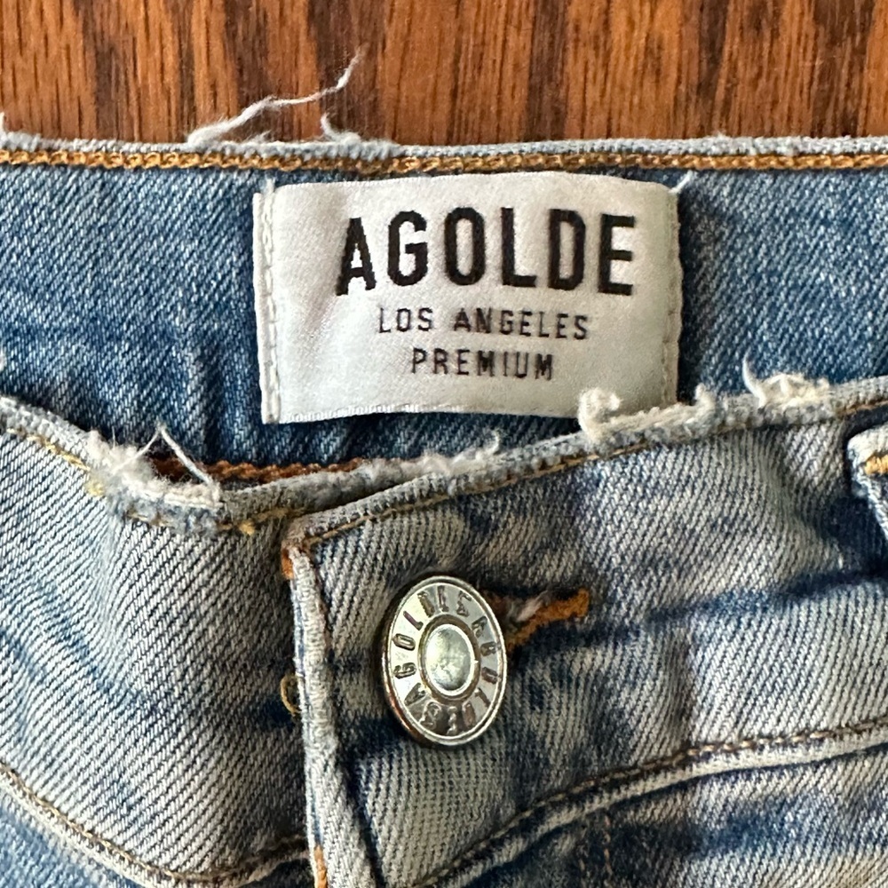 Agolde Blue Cropped Distressed Jeans - Picture 2 of 4